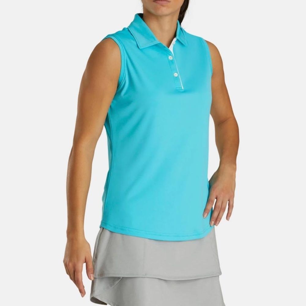 FootJoy Teal Blue Green Sleeveless Collared Button Up Golf Polo Shirt Medium